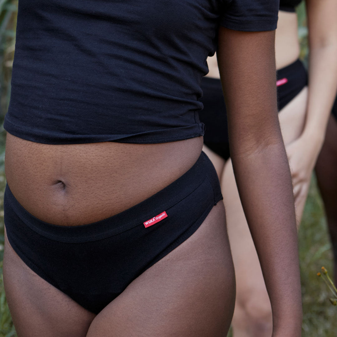 Shop WUKA Bikini Period Pants – sleek, comfy, and secure leak-proof protection for medium and heavy flow days. Mid-rise, breathable design with discreet fit under clothing. Ideal for everyday wear, sustainably made for period confidence and comfort.