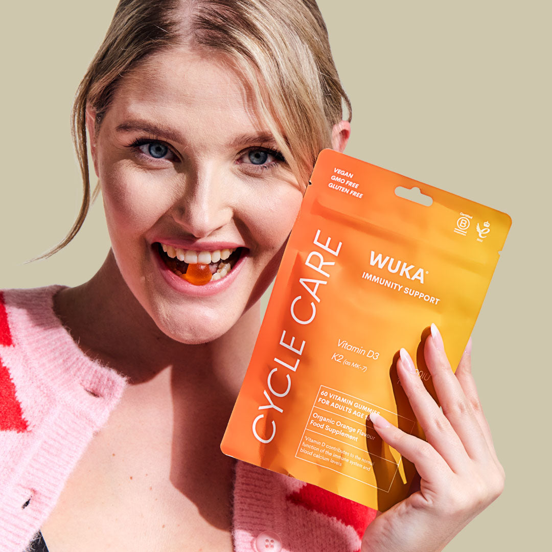 WUKA vitamin gummies provide menstrual support designed for female bodies, scientifically backed