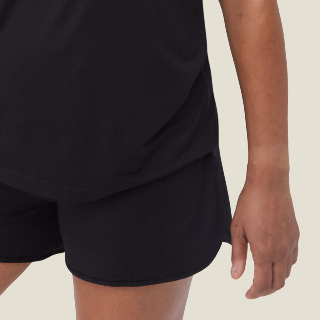 Zoomed-in detail of WUKA Pyjama Jersey Shorts’ lightweight, breathable jersey fabric, emphasising soft texture and high-quality stitching.