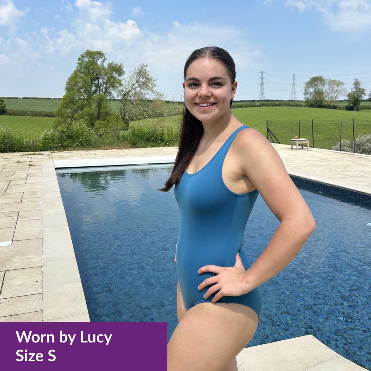 WUKA Period Scoopback Swimsuit Style Medium Flow Blue Colour UGC Model 1