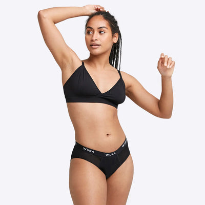 WUKA Ultimate Midi Brief Style Heavy Flow Black Colour model front
