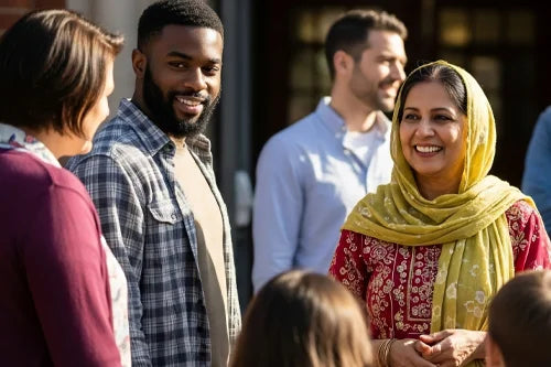 Image of parents smiling and laughing outside of a school entrance before a meeting. Parents will gain clear, science-based knowledge about puberty and the menstrual cycle. Learn how to talk about periods without fear or awkwardness. Understand common concerns around pain, emotions and changes. Feel more confident supporting their child through their first period